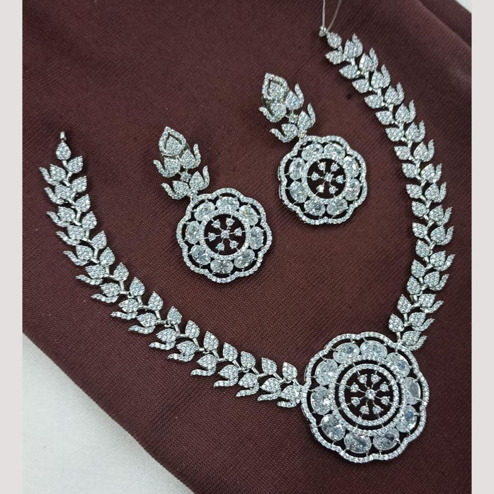 NAFJ Rhodium Plated Designer Sparkling American Diamond Necklace Set