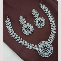 NAFJ Rhodium Plated Designer Sparkling American Diamond Necklace Set