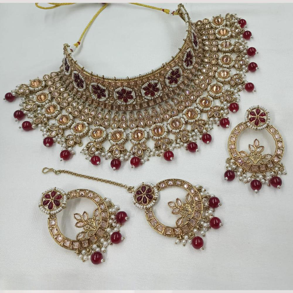 NAFJ Elegant Crystal Stone Pearl And Beads Choker Necklace Set
