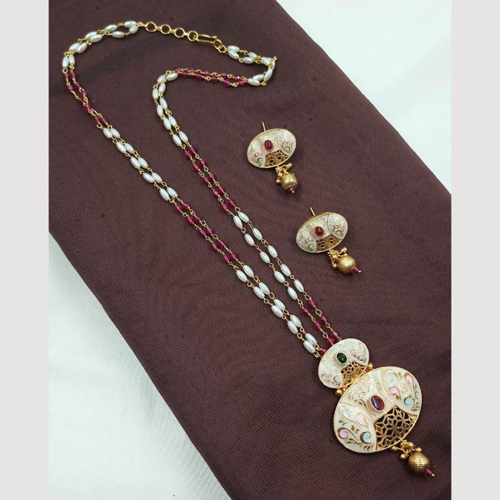 NAFJ Designer Long Pendant Set with Pearl Beads