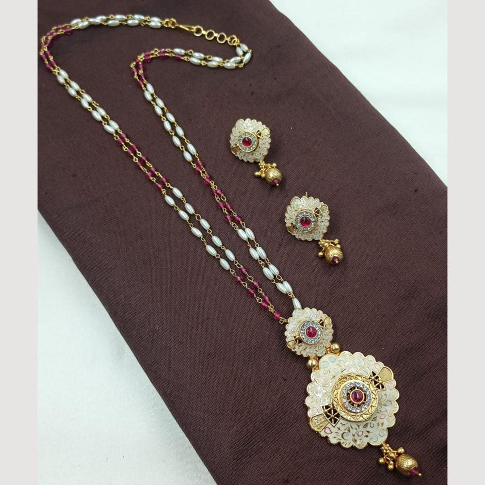 NAFJ Floral Designer Long Pendant Set with Pearl Beads
