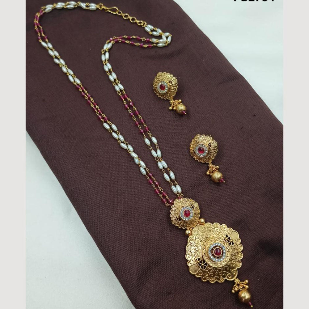 NAFJ Floral Designer Long Pendant Set with Pearl Beads