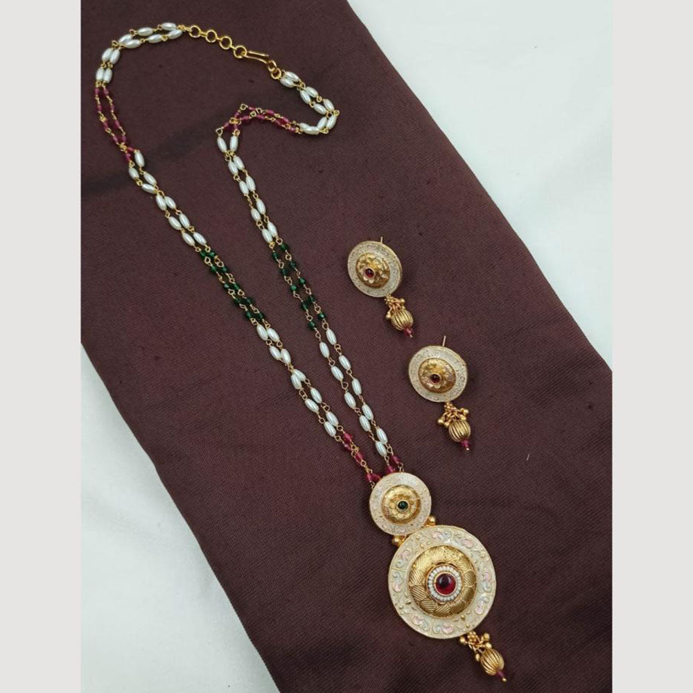 NAFJ Designer Long Pendant Set with Pearl Beads