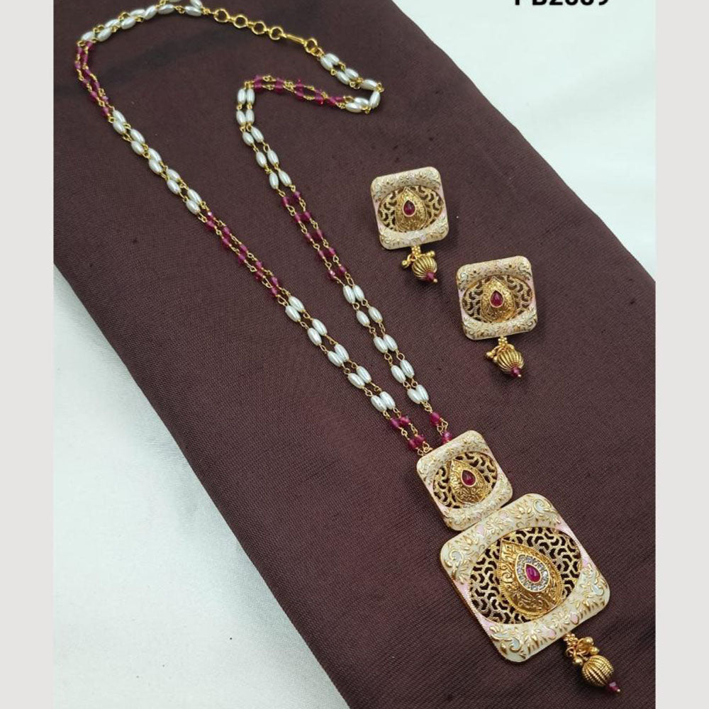 NAFJ Designer Long Pendant Set with Pearl Beads
