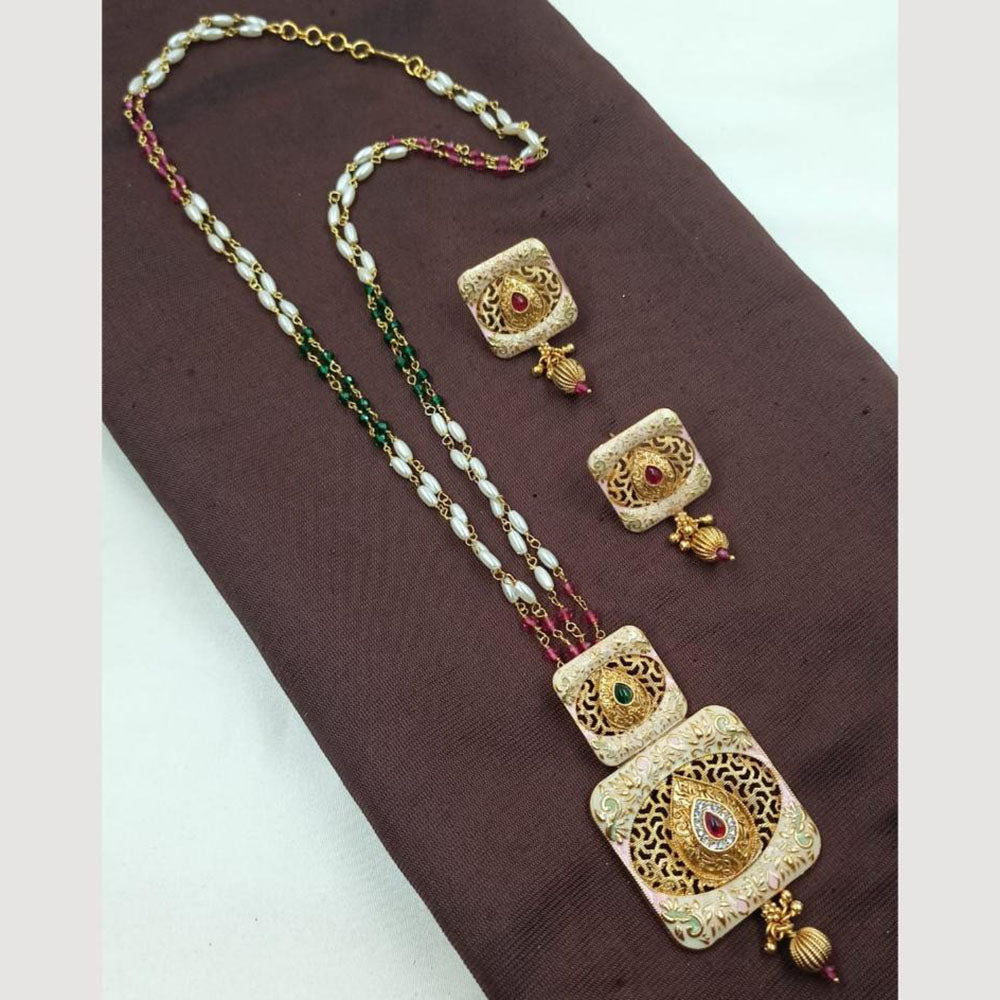 NAFJ Designer Long Pendant Set with Pearl Beads