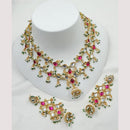 NAFJ Designer Gold Plated Kundan Necklace Set with Green & Pearl Beads