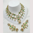 NAFJ Designer Gold Plated Kundan Necklace Set with Green & Pearl Beads