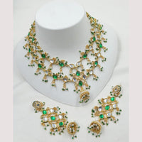 NAFJ Designer Gold Plated Kundan Necklace Set with Green & Pearl Beads