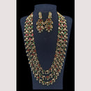 NAFJ Royal Long Multi-Layered Kundan Necklace Set For Wedding & Festive Jewelry