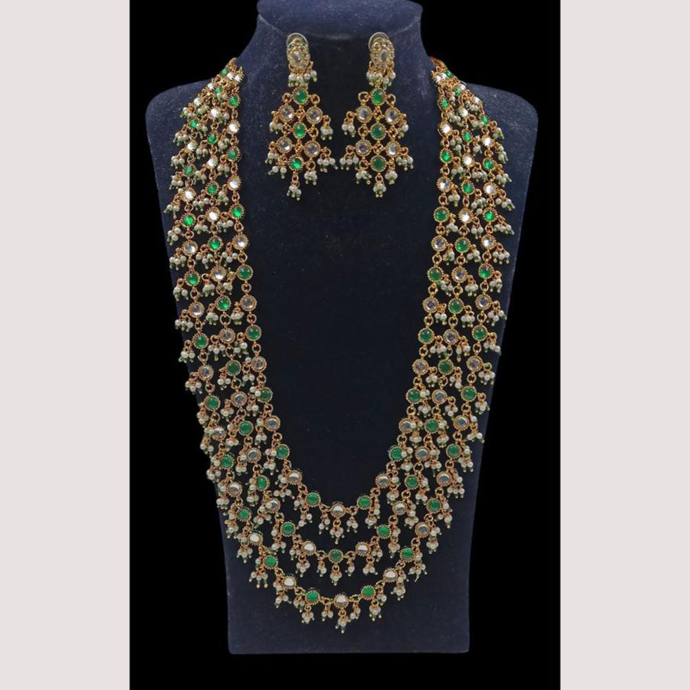 NAFJ Royal Long Multi-Layered Kundan Necklace Set For Wedding & Festive Jewelry
