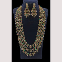 NAFJ Royal Long Multi-Layered Kundan Necklace Set For Wedding & Festive Jewelry