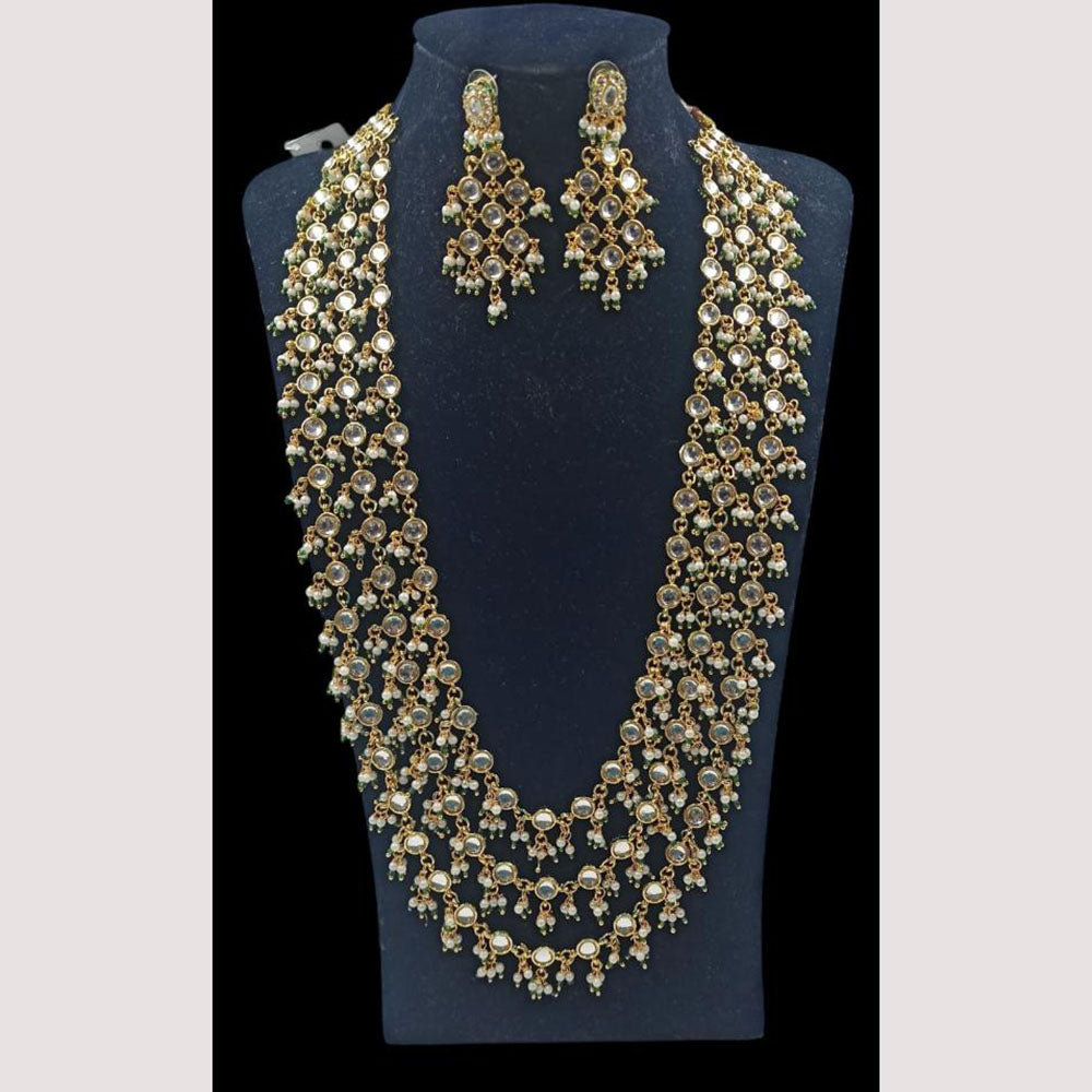 NAFJ Royal Long Multi-Layered Kundan Necklace Set For Wedding & Festive Jewelry