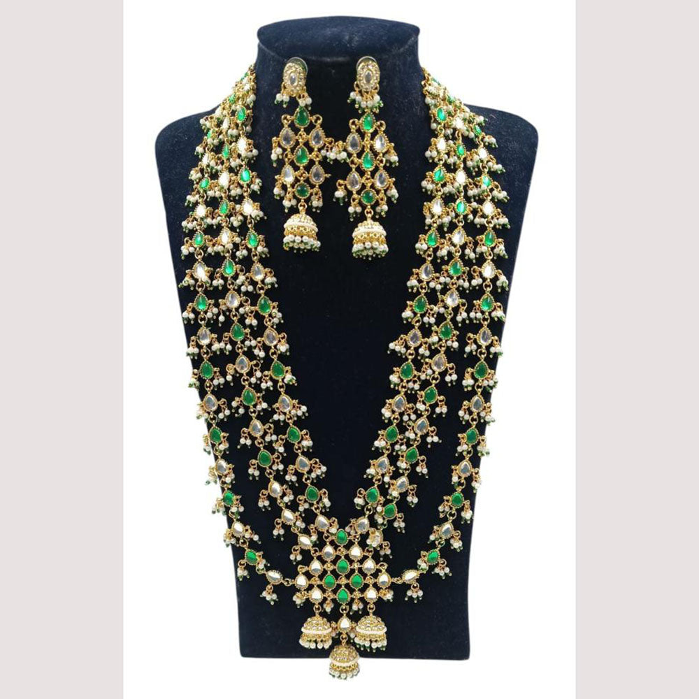NAFJ Premium Long Kundan Necklace Set with Multiple Layers For Ethnic Wedding & Festive Jewelry