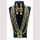 NAFJ Premium Long Kundan Necklace Set with Multiple Layers For Ethnic Wedding & Festive Jewelry
