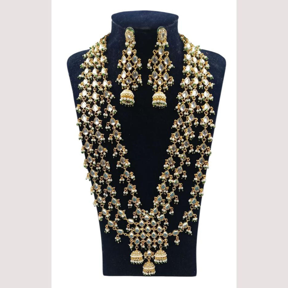 NAFJ Premium Long Kundan Necklace Set with Multiple Layers For Ethnic Wedding & Festive Jewelry