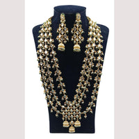 NAFJ Premium Long Kundan Necklace Set with Multiple Layers For Ethnic Wedding & Festive Jewelry