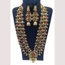 NAFJ Premium Long Kundan Necklace Set with Multiple Layers For Ethnic Wedding & Festive Jewelry