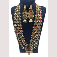 NAFJ Premium Long Kundan Necklace Set with Multiple Layers For Ethnic Wedding & Festive Jewelry