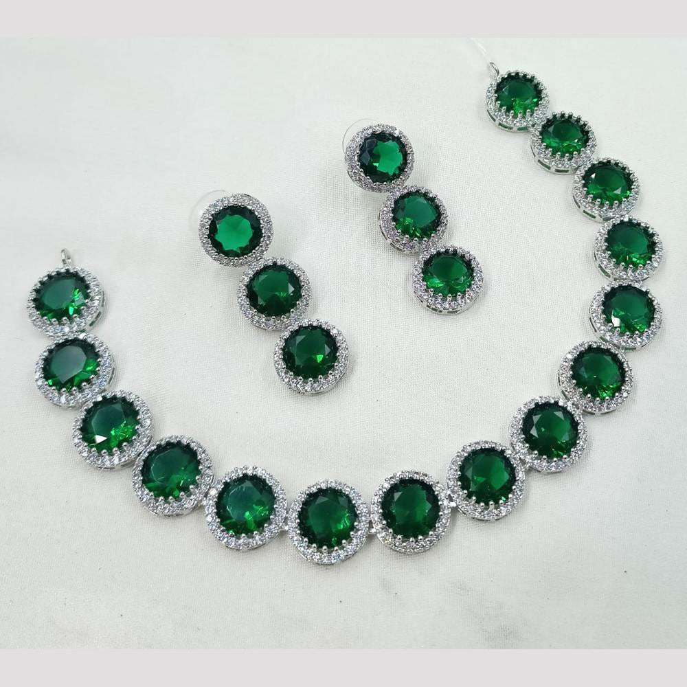 NAFJ Elegant Rhodium Finish Necklace Set with American Diamonds