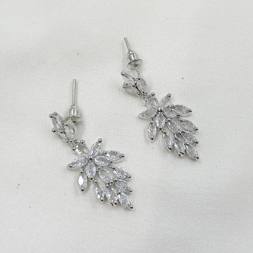 NAFJ Radiant Silver Plated Sparkling Crystal Stone Dangle Earrings