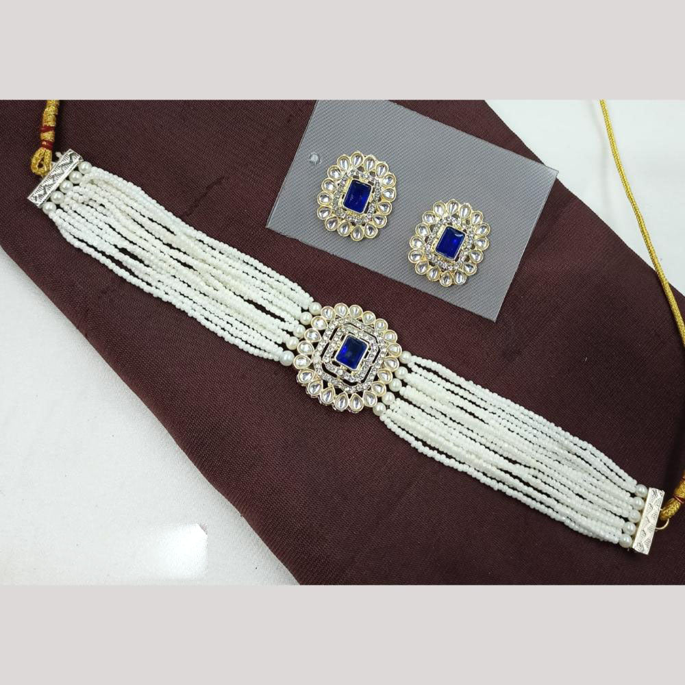 NAFJ Ethnic Kundan Pearl And Austrian Stone Choker Necklace Set