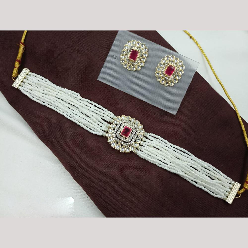 NAFJ Ethnic Kundan Pearl And Austrian Stone Choker Necklace Set