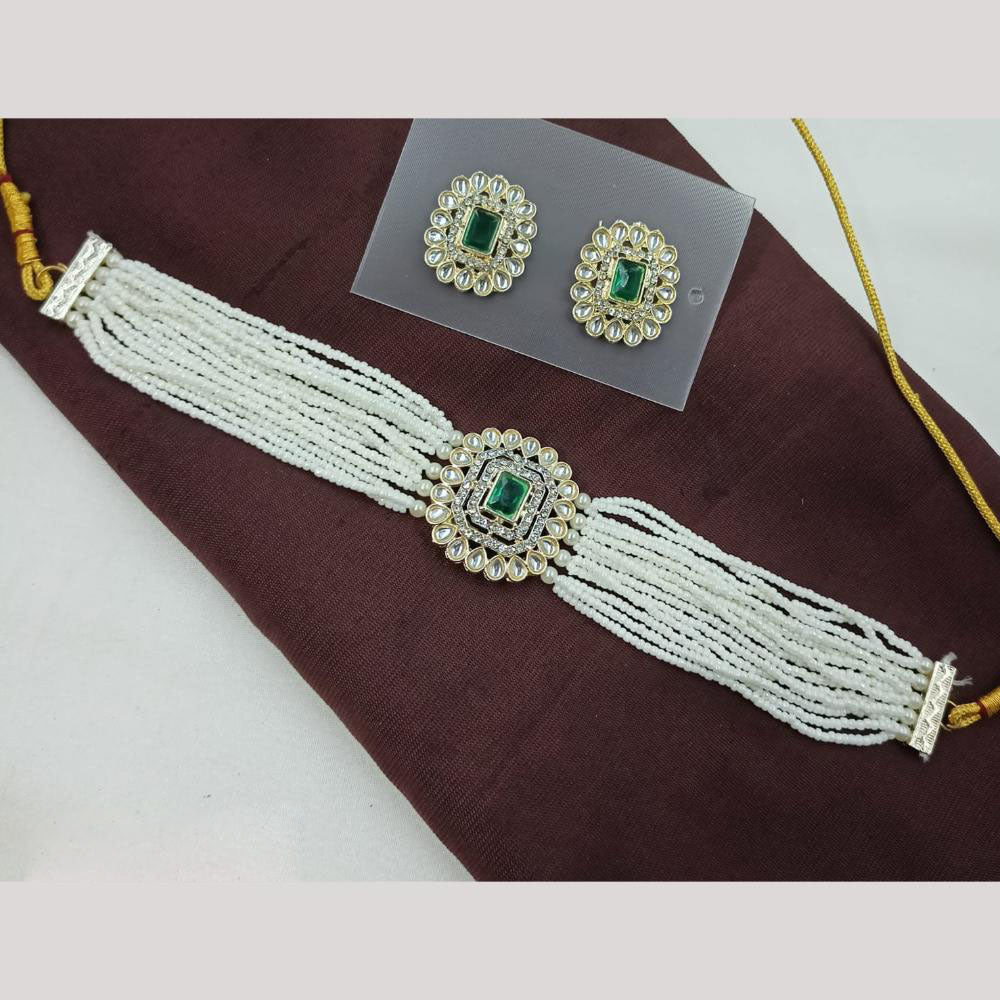 NAFJ Ethnic Kundan Pearl And Austrian Stone Choker Necklace Set
