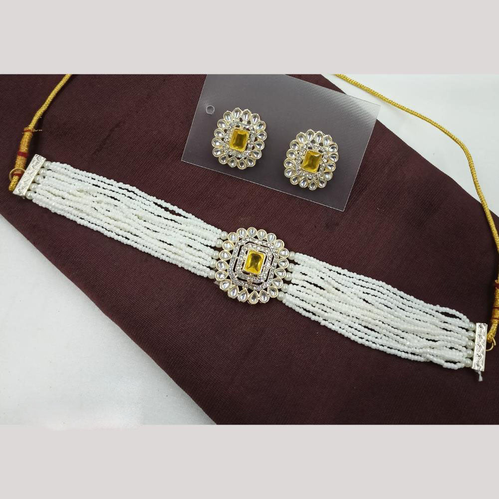 NAFJ Ethnic Kundan Pearl And Austrian Stone Choker Necklace Set