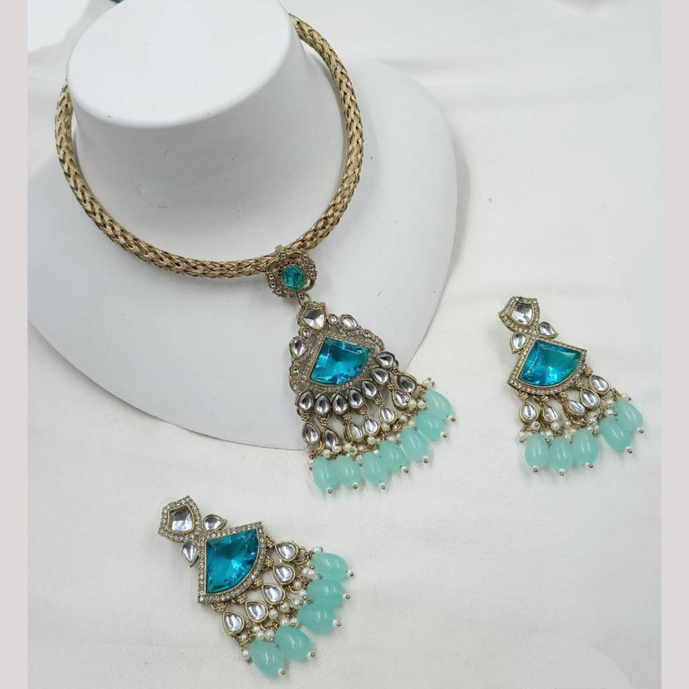 NAFJ Premium Kundan Stone With Beads And Pearl Necklace Set