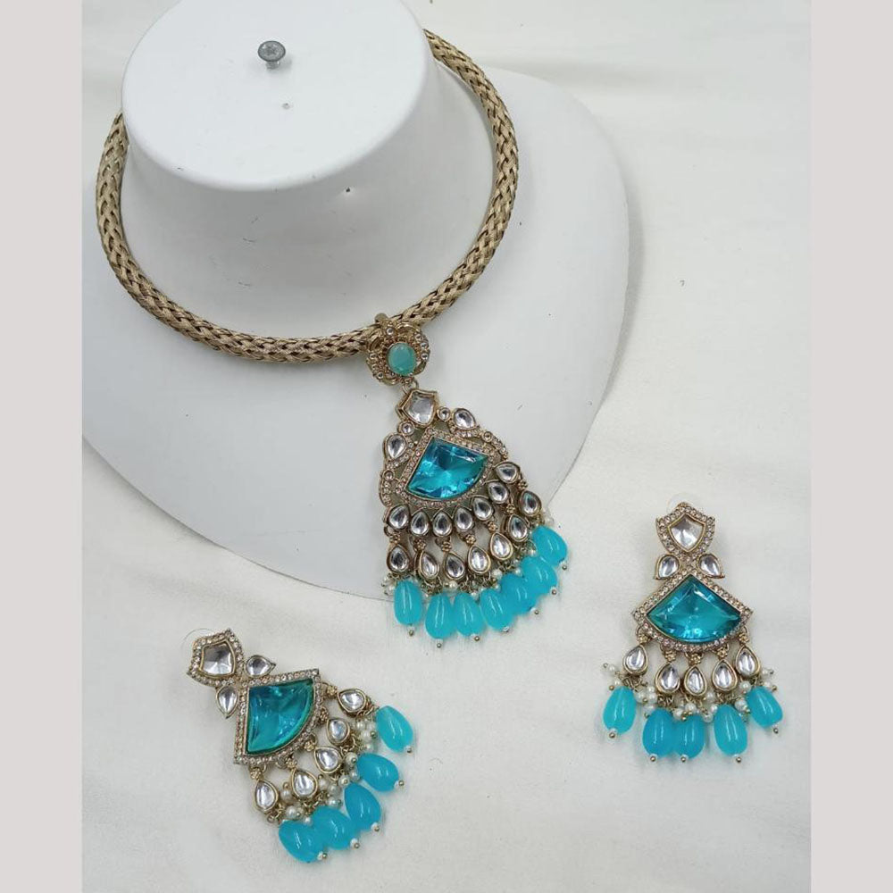 NAFJ Premium Kundan Stone With Beads And Pearl Necklace Set