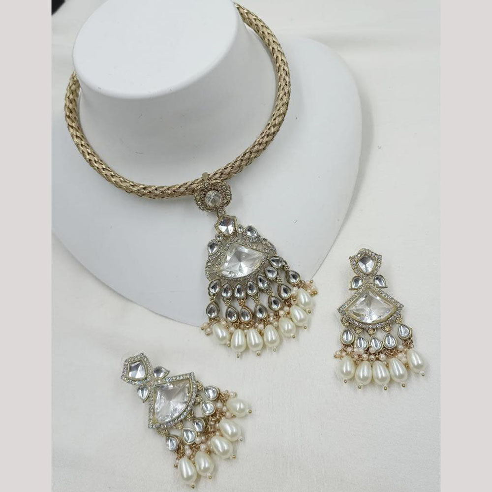 NAFJ Premium Kundan Stone With Beads And Pearl Necklace Set