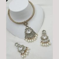 NAFJ Premium Kundan Stone With Beads And Pearl Necklace Set