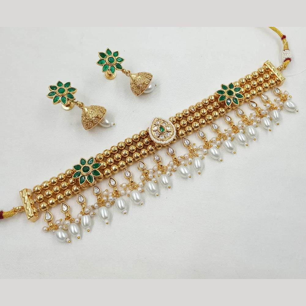 NAFJ Elegant Kundan And Pearl Beaded Choker Necklace Set
