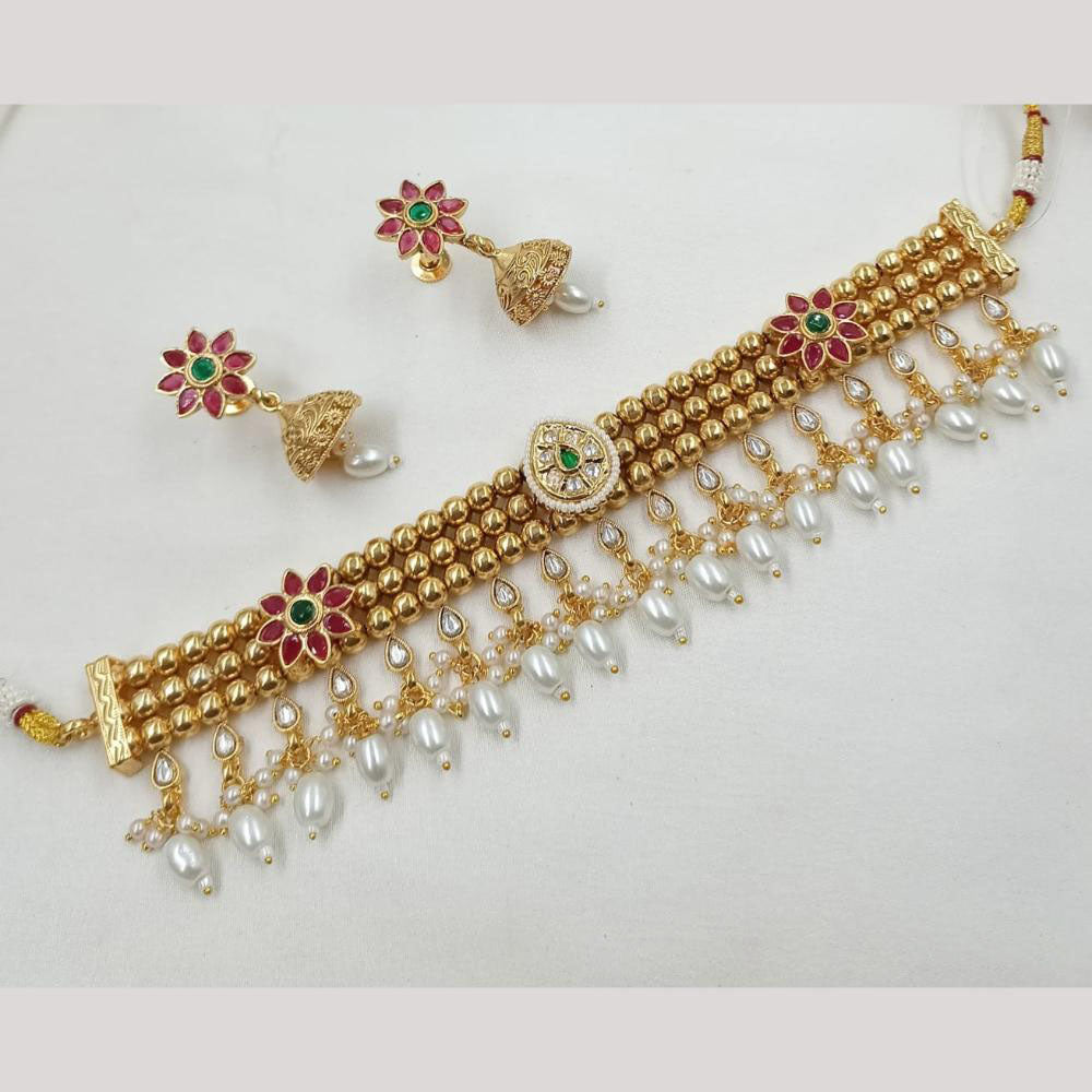 NAFJ Elegant Kundan And Pearl Beaded Choker Necklace Set