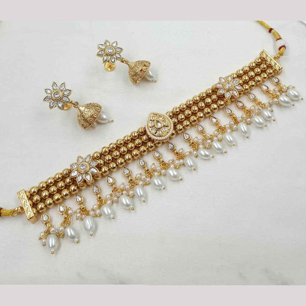 NAFJ Elegant Kundan And Pearl Beaded Choker Necklace Set