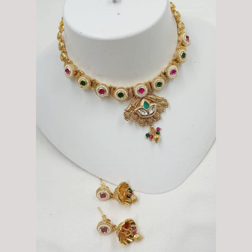 NAFJ Elegant Kundan And Pearl Beaded Choker Necklace Set