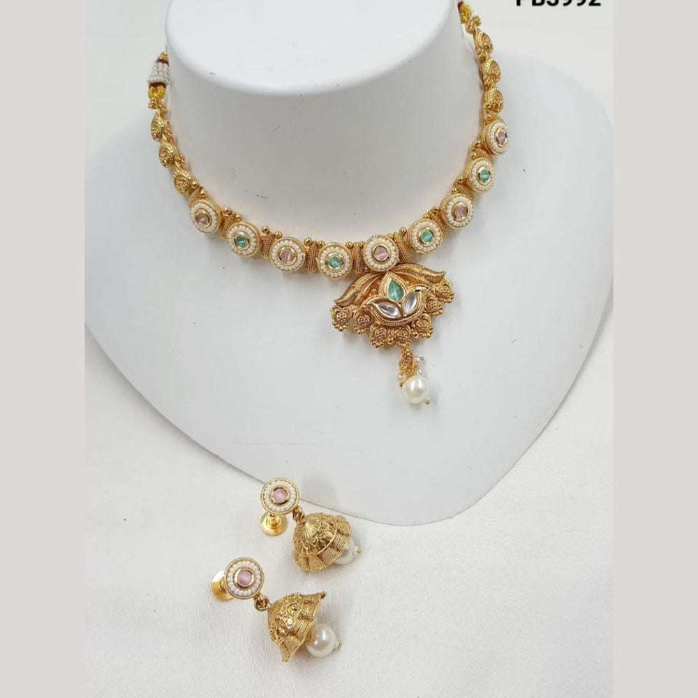 NAFJ Elegant Kundan And Pearl Beaded Choker Necklace Set
