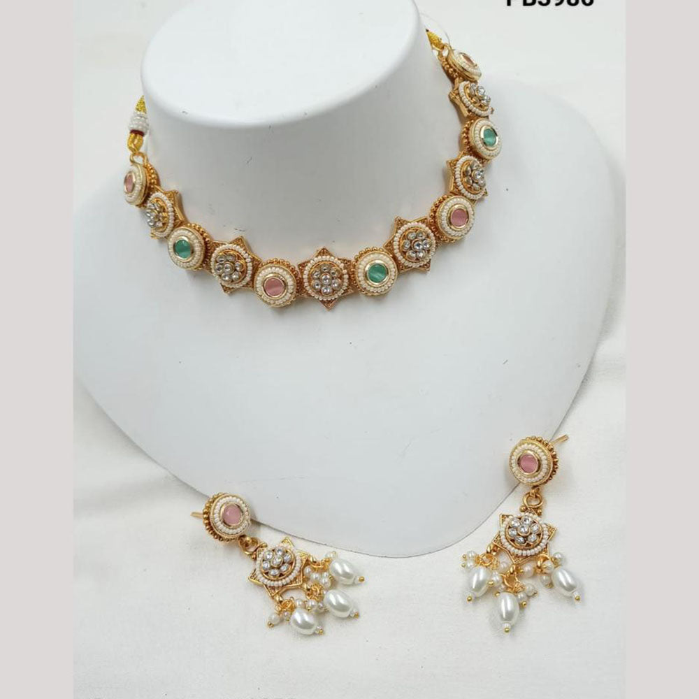 NAFJ Elegant Pota And Pearl Beaded Choker Necklace Set