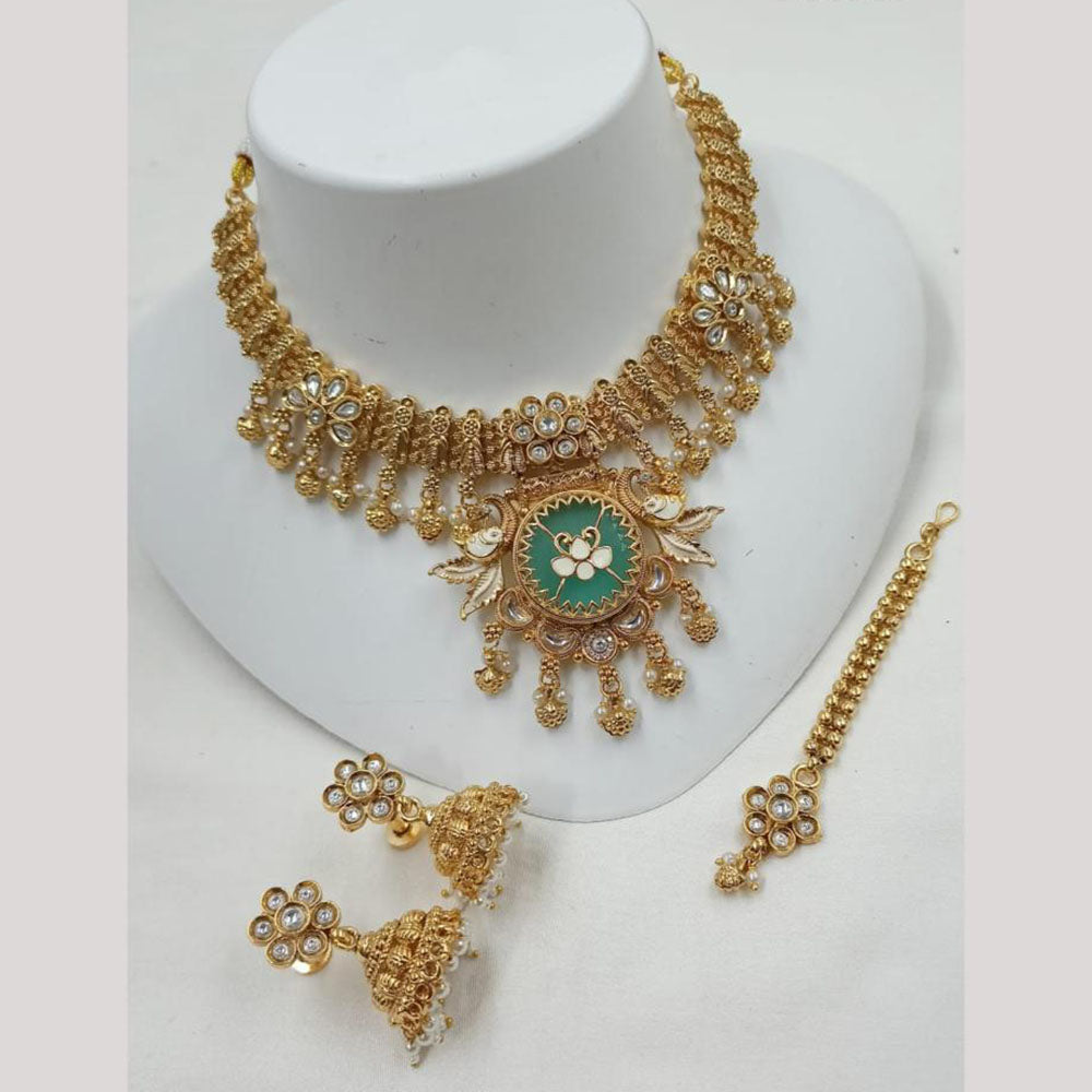 NAFJ Elegant Kundan And Pearl Meenakari Choker Necklace Set