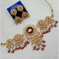 NAFJ Elegant Kundan And Pearl Meenakari Choker Necklace Set