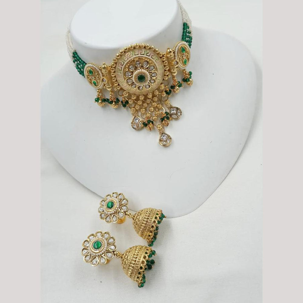 NAFJ Elegant Kundan And Pearl Meenakari Choker Necklace Set