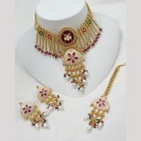NAFJ Elegant Kundan And Pearl Meenakari Choker Necklace Set
