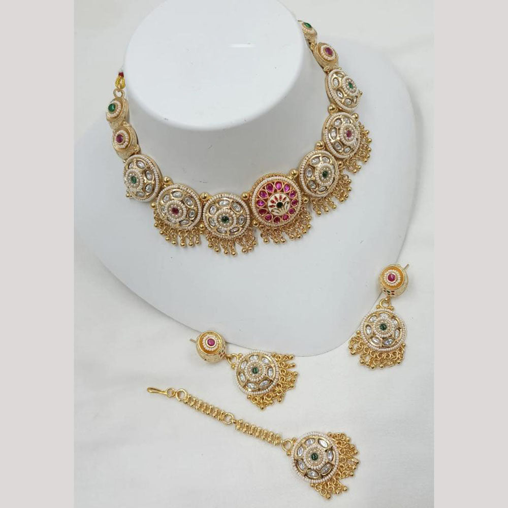 NAFJ Elegant Kundan And Pearl Meenakari Choker Necklace Set