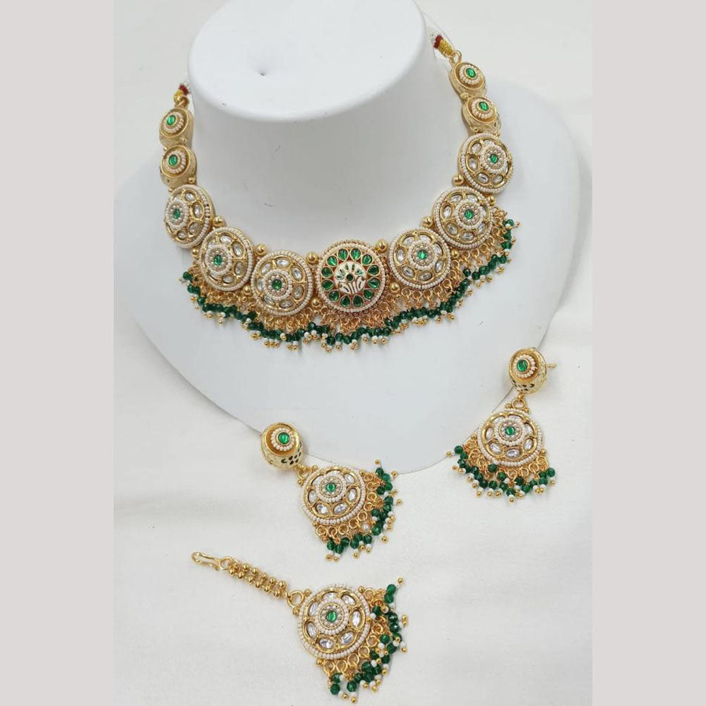 NAFJ Elegant Kundan And Pearl Meenakari Choker Necklace Set