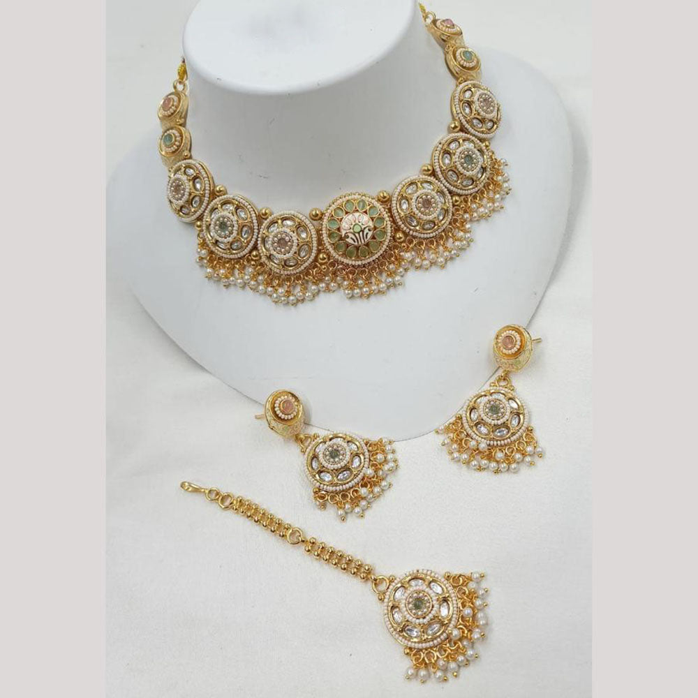 NAFJ Elegant Kundan And Pearl Meenakari Choker Necklace Set