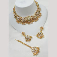 NAFJ Elegant Kundan And Pearl Meenakari Choker Necklace Set