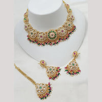 NAFJ Elegant Kundan And Pearl Meenakari Choker Necklace Set