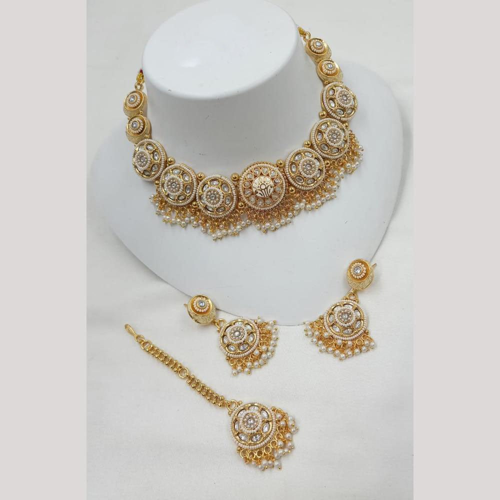 NAFJ Elegant Kundan And Pearl Meenakari Choker Necklace Set