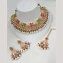 NAFJ Elegant Kundan And Pearl Meenakari Choker Necklace Set