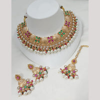 NAFJ Elegant Kundan And Pearl Meenakari Choker Necklace Set